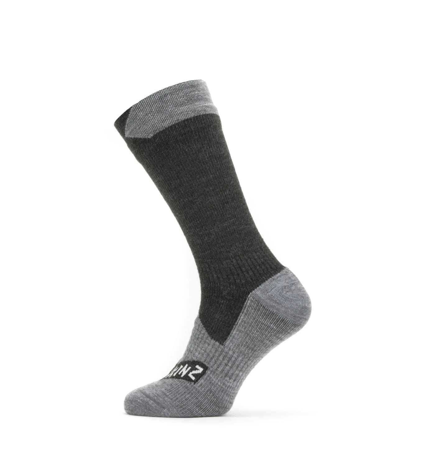 SEALSKINZ WATERPROOF ALL WEATHER MID LENGTH SOCK - BLACK/GREY