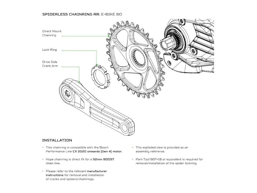 HOPE CHAINRING E-BIKE DIRECT MOUNT SPIDERLESS CHAINRING FOR BOSCH MOTOR - 34T