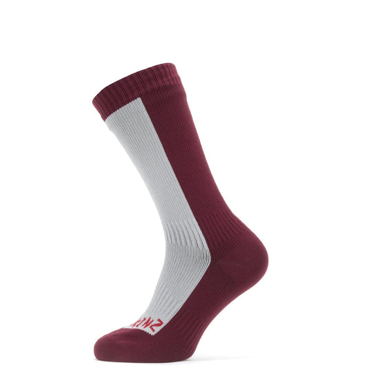 SEALSKINZ WATERPROOF COLD WEATHER MID LENGTH SOCK GREY/RED