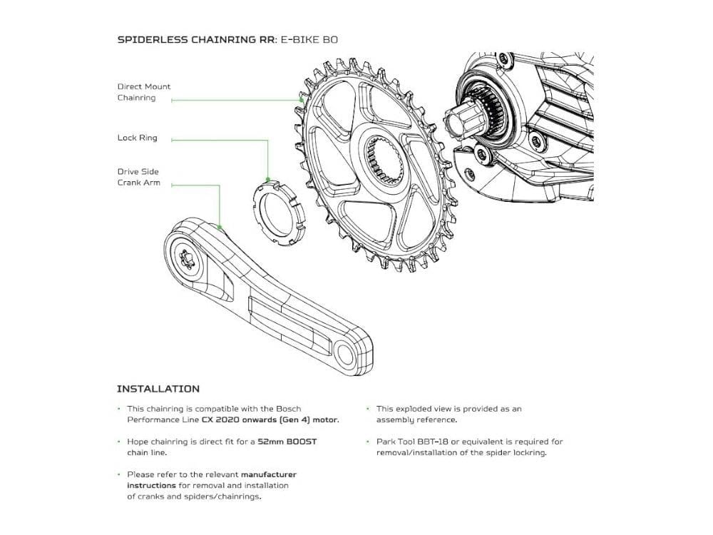 HOPE CHAINRING E-BIKE DIRECT MOUNT SPIDERLESS CHAINRING FOR BOSCH MOTOR 36T