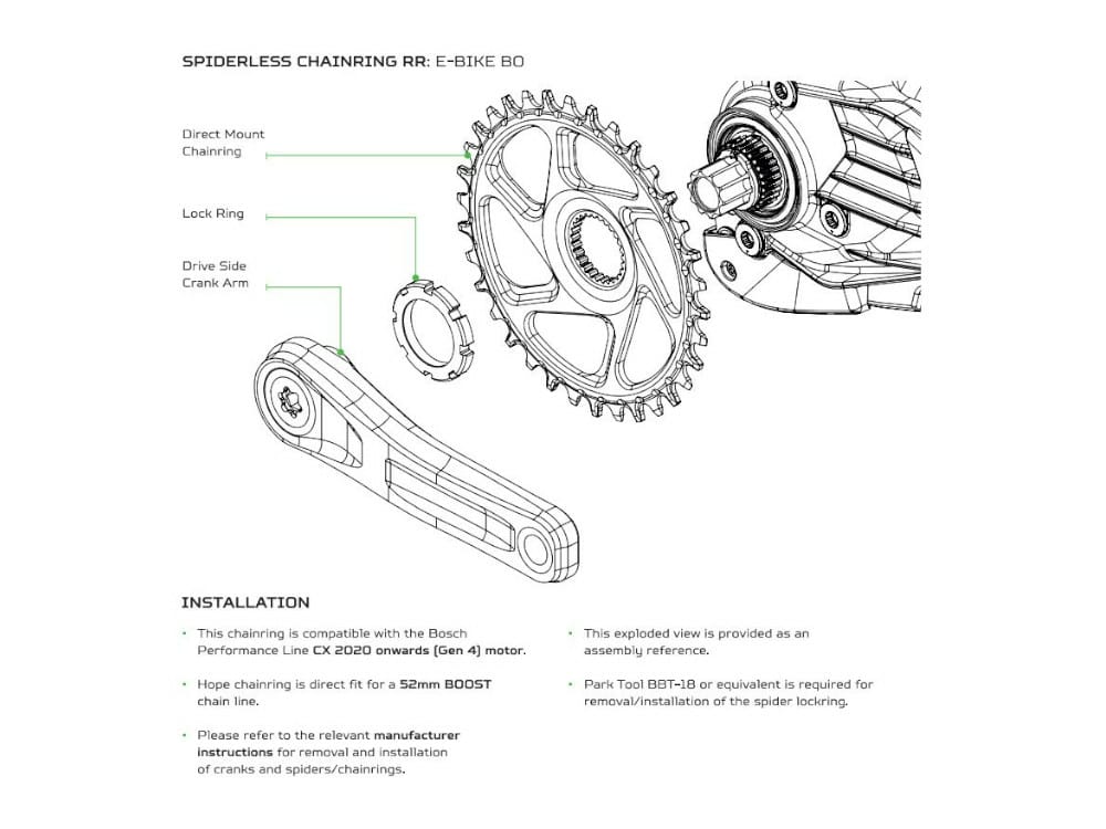 HOPE CHAINRING E-BIKE DIRECT MOUNT SPIDERLESS RETAINER CHAINRING FOR SHIMANO MOTOR - 34T