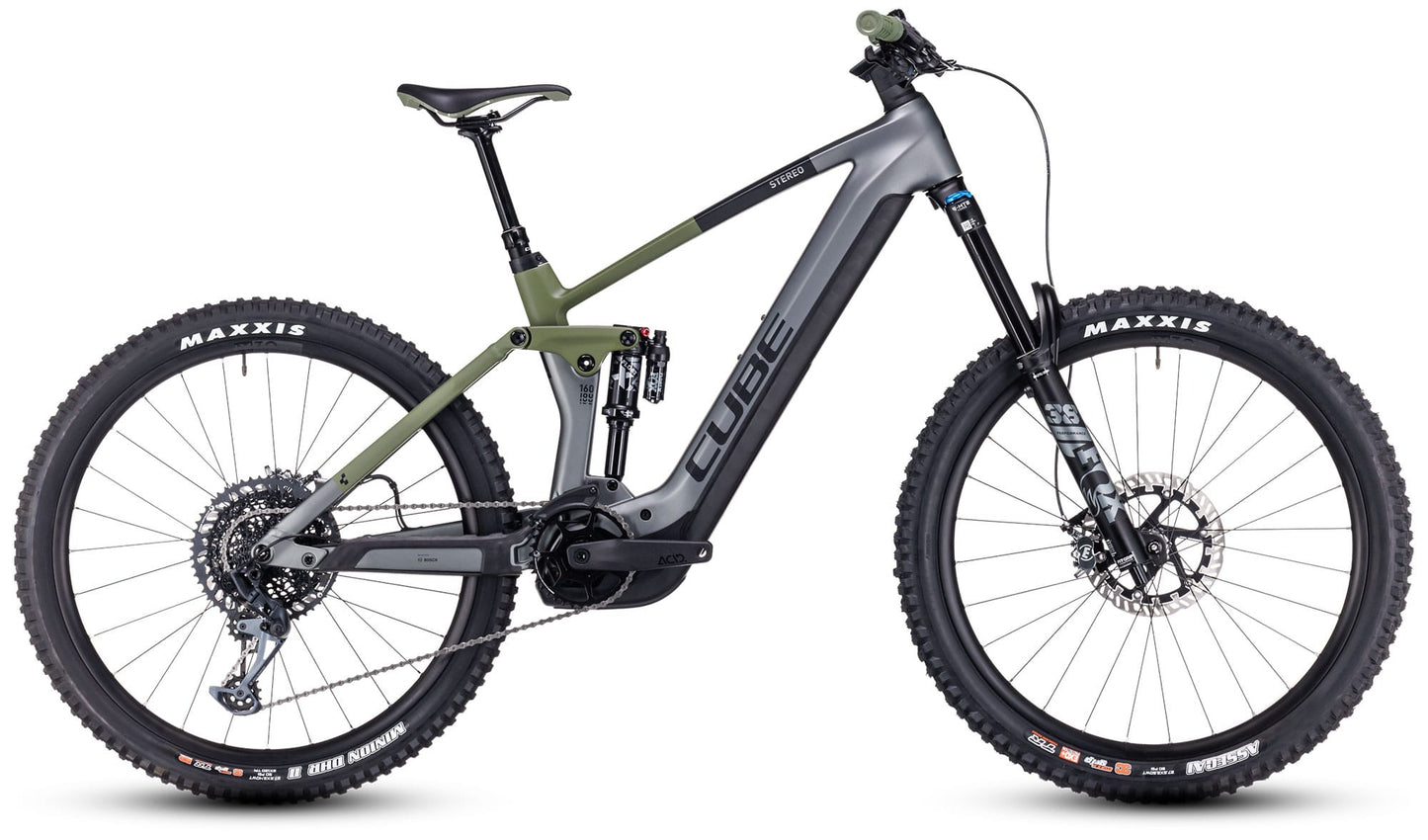 CUBE STEREO HYBRID 160 HPC TM 750 e-MTB BIKE 2023 - FLASHGREY'N'OLIVE ** SCRATCHED**