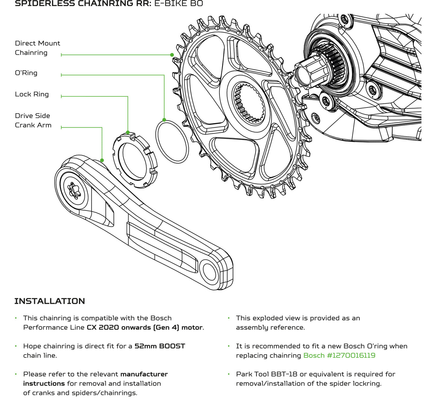 HOPE R22 E-BIKE CHAINRING DIRECT MOUNT BOSCH GEN4