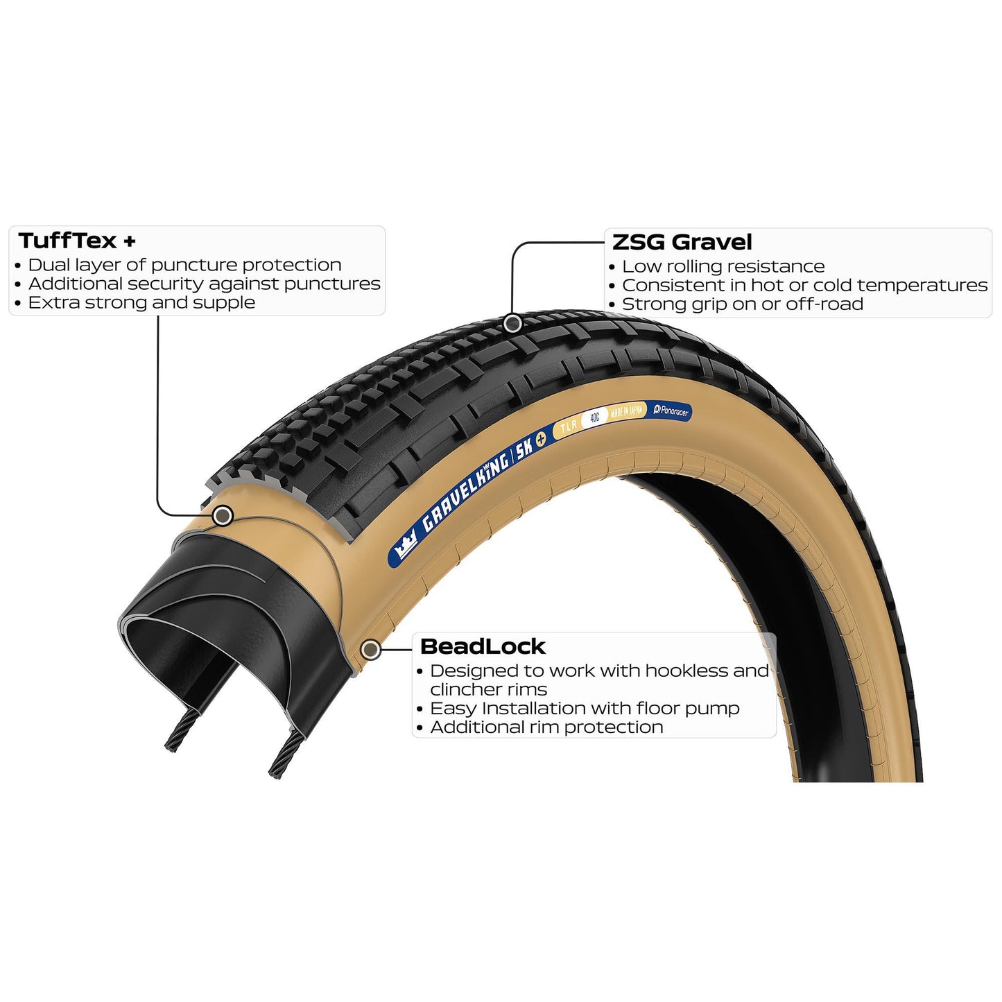 PANARACER GRAVELKING SK PLUS TLR GRAVEL TYRE BLACK/BROWN