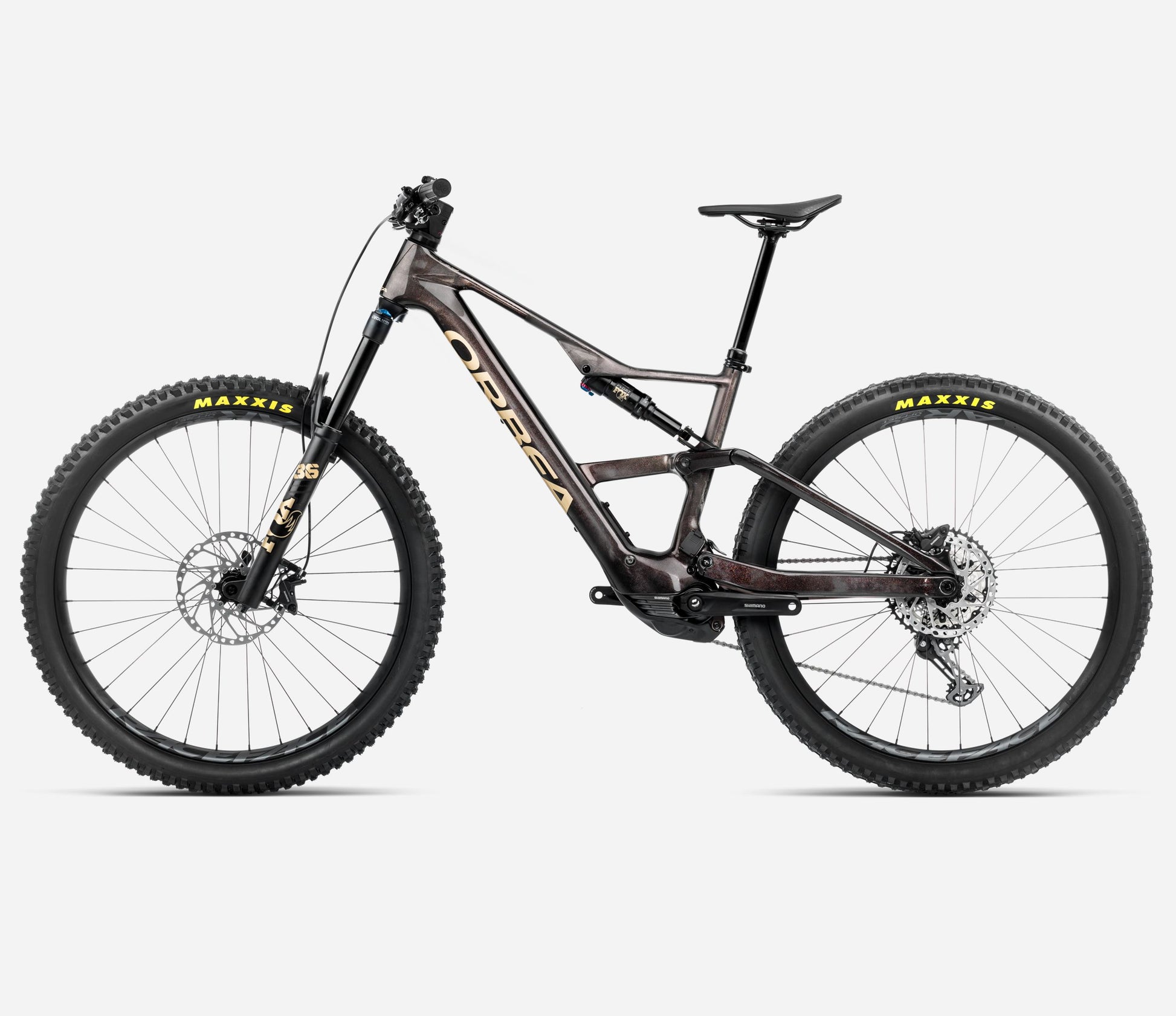 ORBEA RISE SL M10 630Wh FULL SUSPENSION eMTB BIKE 2025 COSMIC CARBON VIEW - GOLDEN SAND