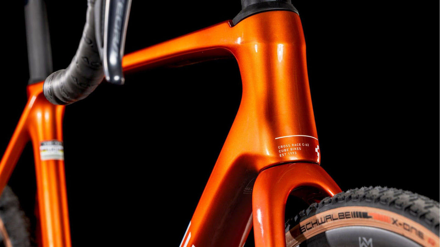 CUBE CROSS RACE C:62 SLX CYCLOCROSS BIKE 2025 ELECTRICORANGE' N 'WHITE