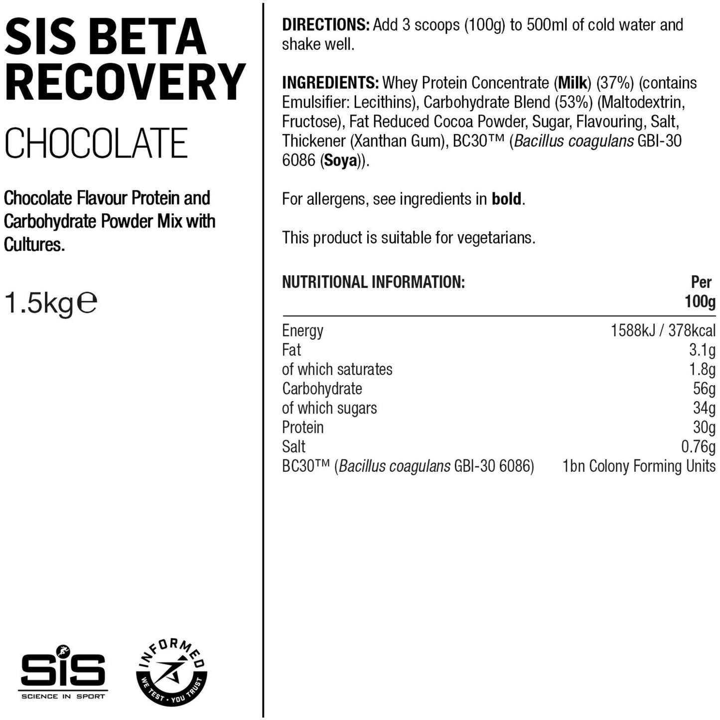 SIS BETA RECOVERY DRINK POWDER 500g