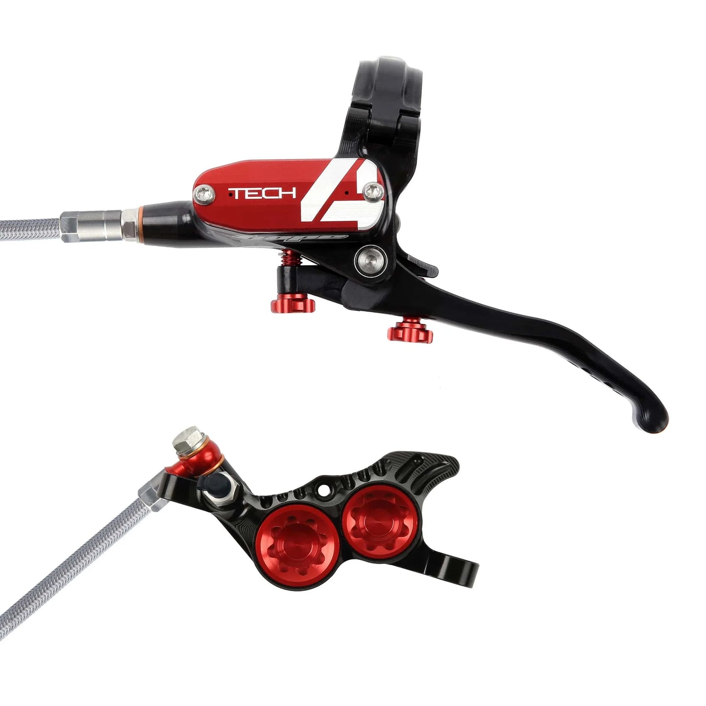 HOPE TECH 4 V4 STEEL BRAIDED DISC BRAKE FRONT LEFT BLACK/RED