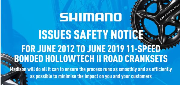 Shimano 11 Speed Bonded Hollowtech 11 Road Crankset - Manufacturers Recall