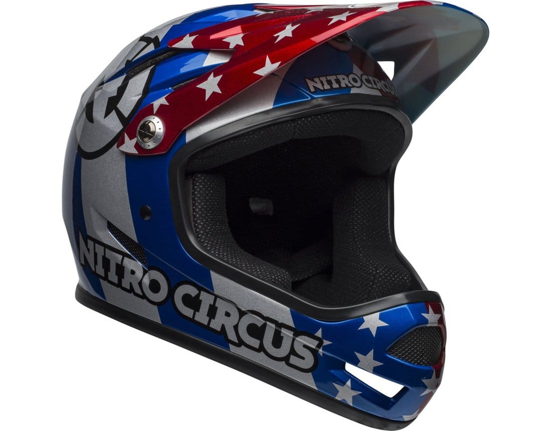 BELL SANCTION NITRO CIRCUS FULL FACE HELMET - GLOSS SILVER/BLUE/RED