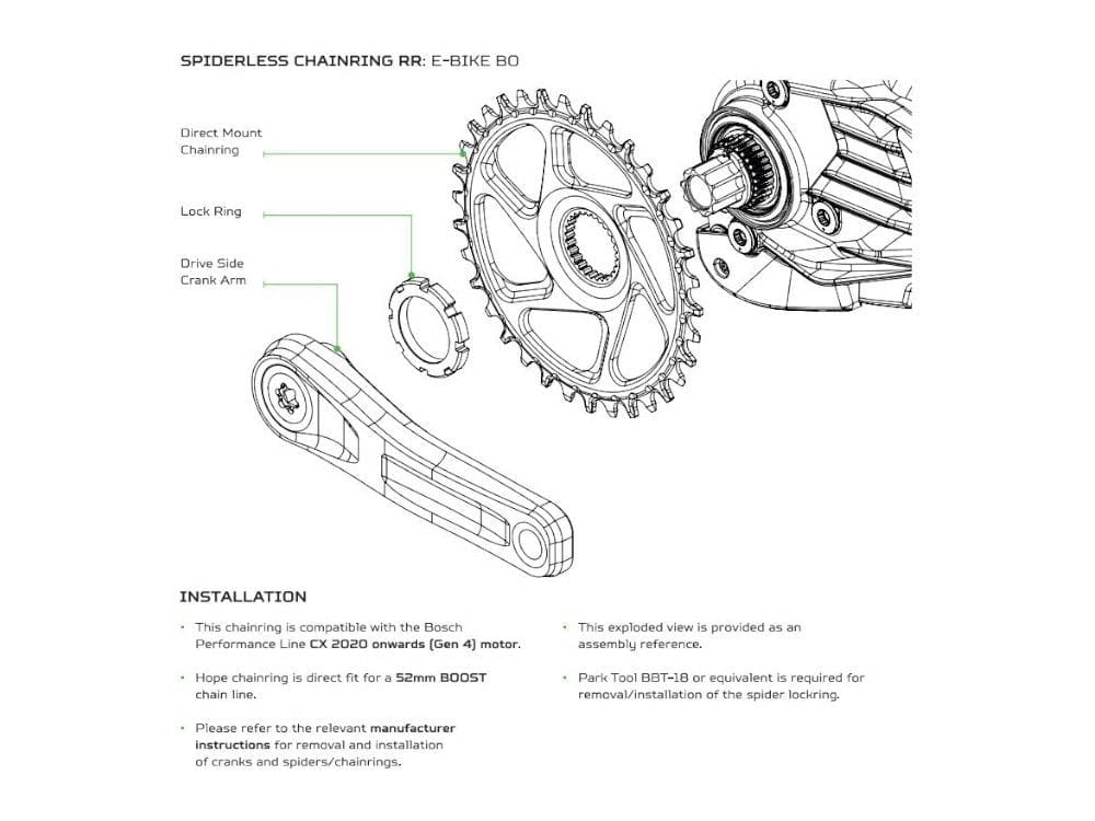 HOPE CHAINRING E-BIKE DIRECT MOUNT SPIDERLESS CHAINRING FOR BOSCH MOTOR - 36T