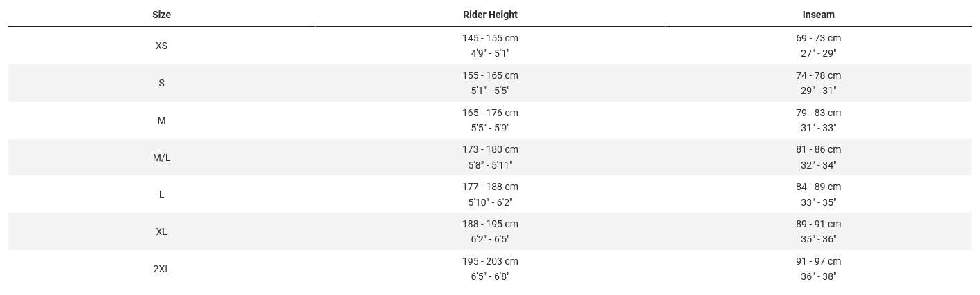 Trek fuel size chart deals