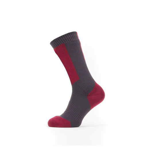 SEALSKINZ WATERPROOF COLD WEATHER MID LENGTH SOCK WITH HYDROSTOP - GREY/RED/WHITE
