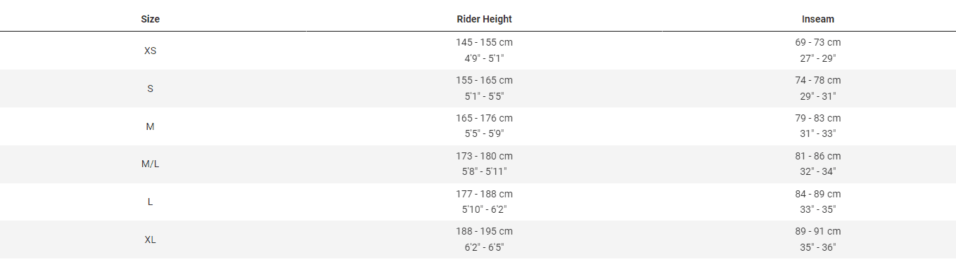 Trek roscoe size chart outlet