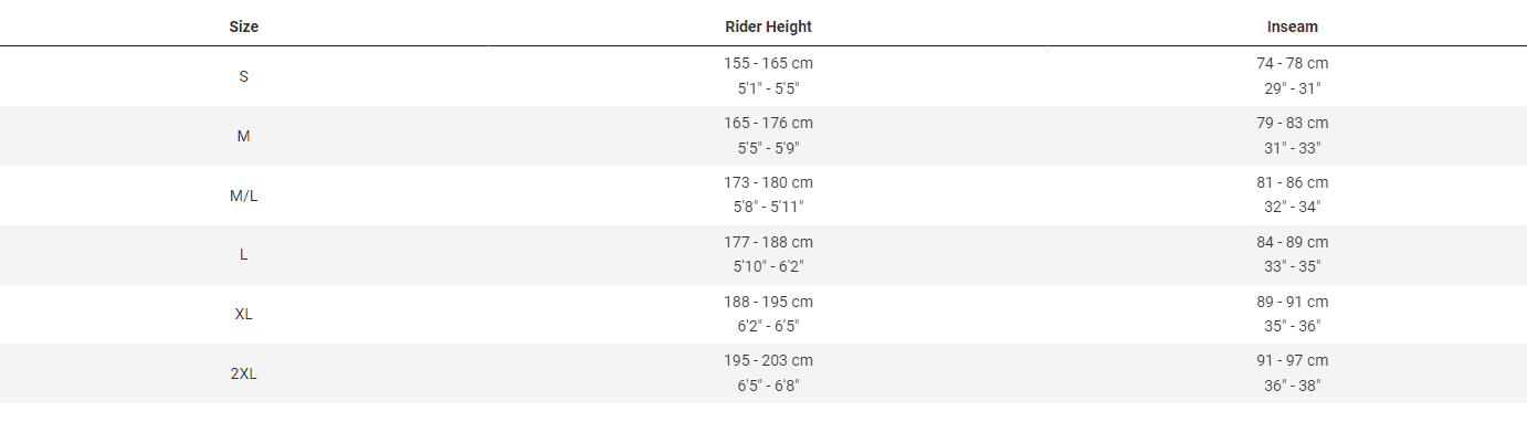 Trek top fuel size chart sales