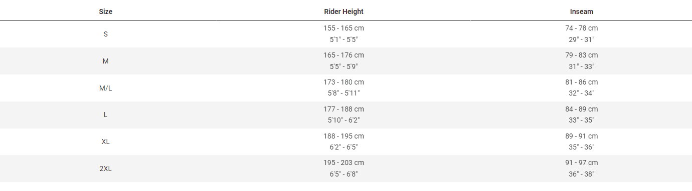 Trek procaliber size chart hotsell