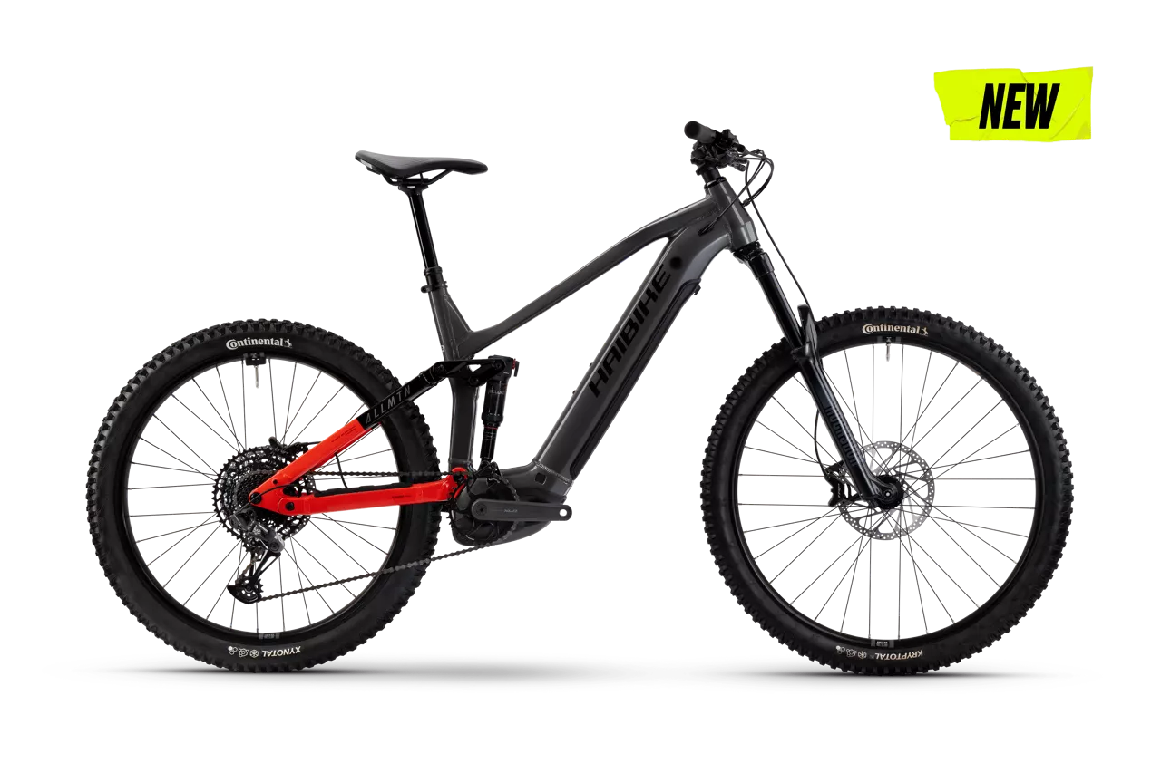HAIBIKE ALLMTN 4 FULL SUSPENSION eMTB BIKE 2025 GLOSSY SILVER/RED/BLACK