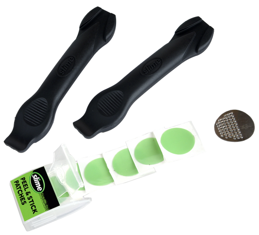 SLIME PEEL & STICK BICYCLE TUBE REPAIR PATCHED + LEVERS
