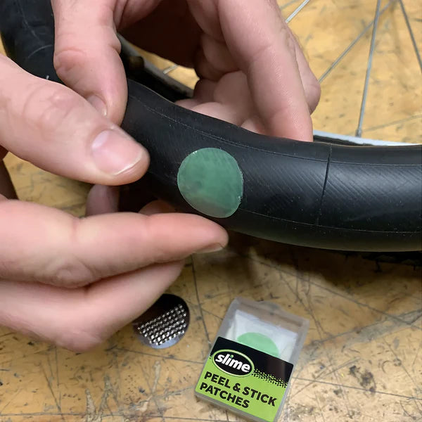 SLIME PEEL & STICK BICYCLE TUBE REPAIR PATCHED + LEVERS