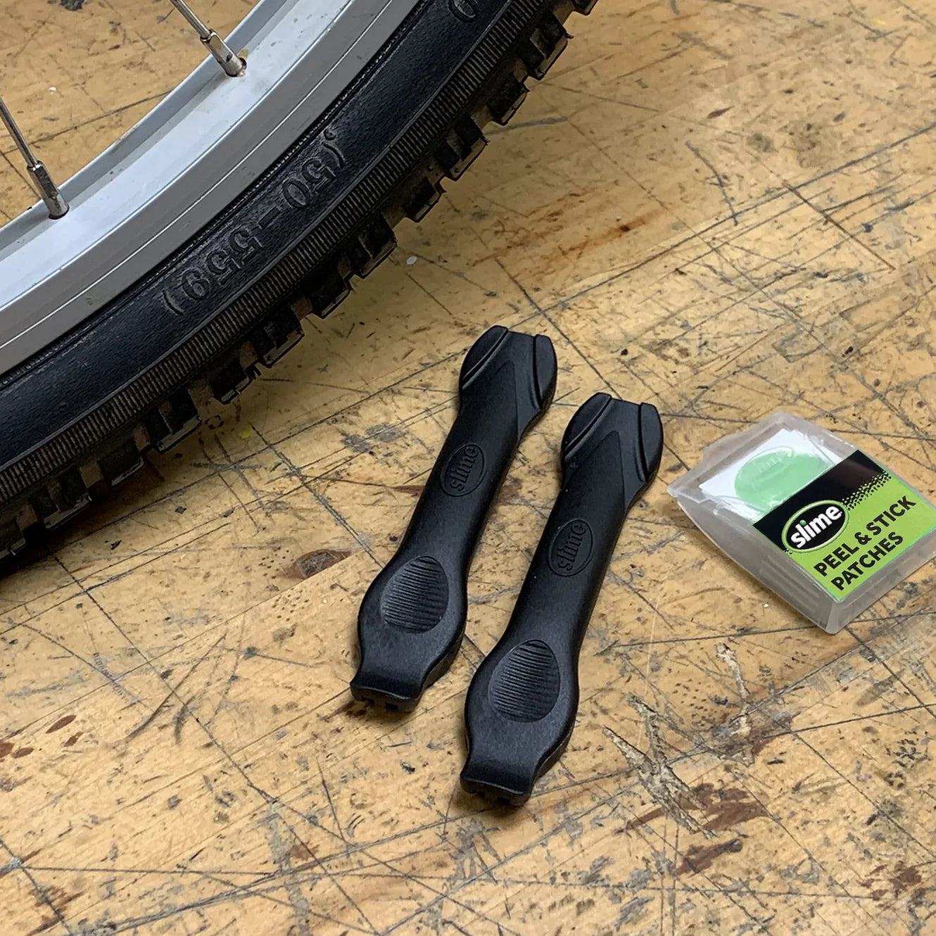 SLIME PEEL & STICK BICYCLE TUBE REPAIR PATCHED + LEVERS