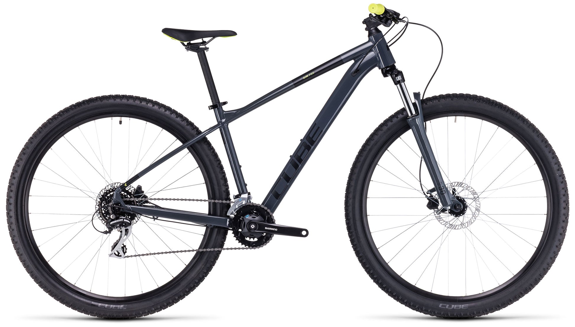 CUBE AIM PRO HARDTAIL MTB BIKE 2023 GREY' N 'FLASH YELLOW