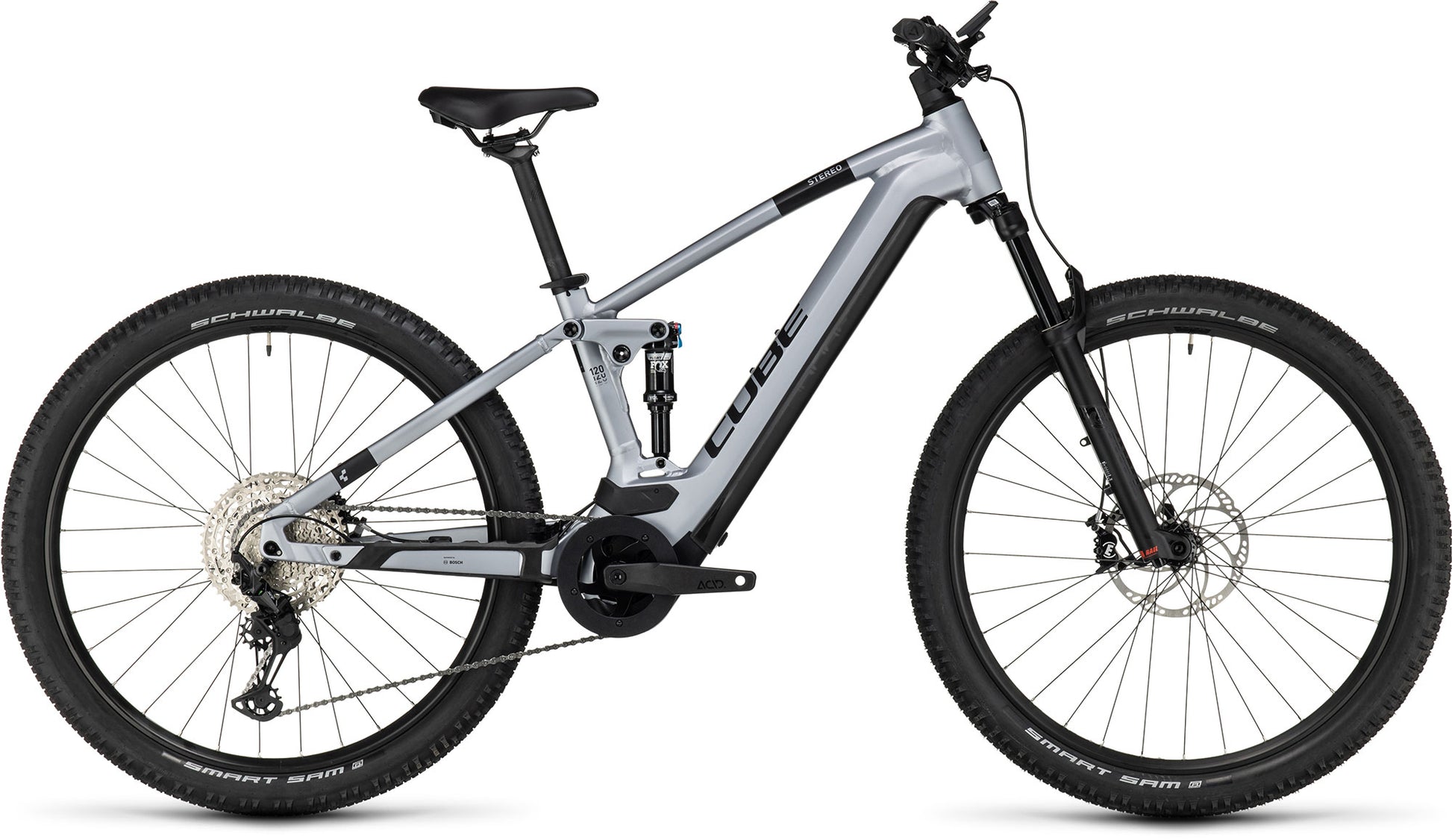 CUBE STEREO HYBRID 120 HPC RACE 750 E-MTB BIKE 2024 POLARSILVER' N 'BLACK