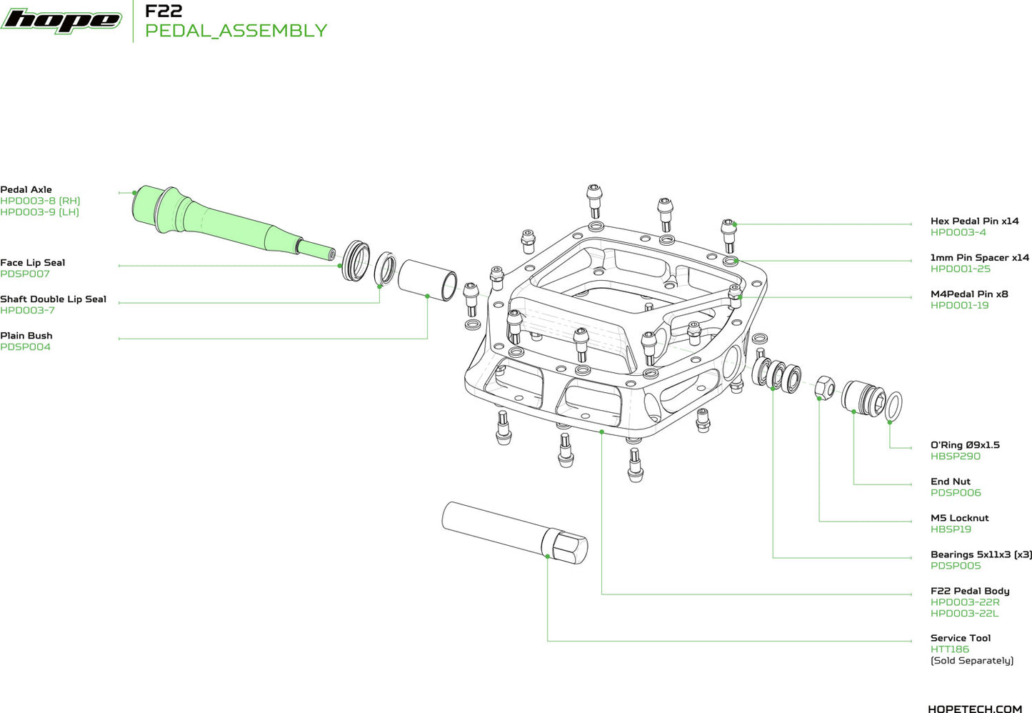 HOPE PEDAL AXLE FOR F22 PLATFORM PEDALS
