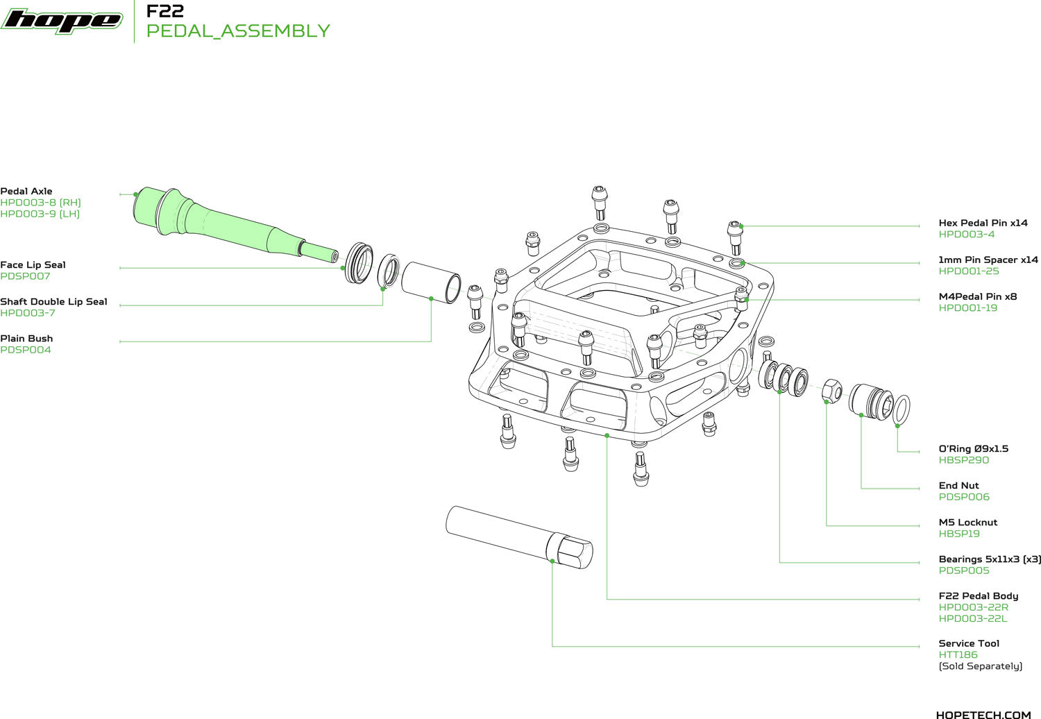 HOPE PEDAL AXLE FOR F22 PLATFORM PEDALS