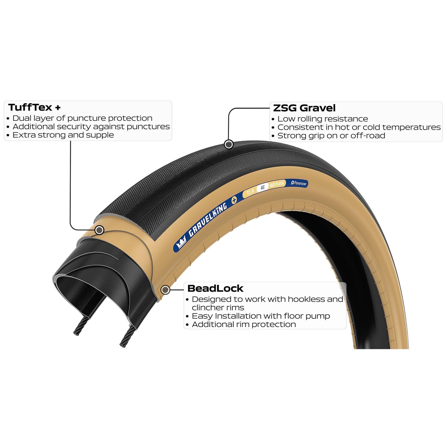 PANARACER GRAVELKING SLICK PLUS TLR GRAVEL TYRE BLACK/BROWN