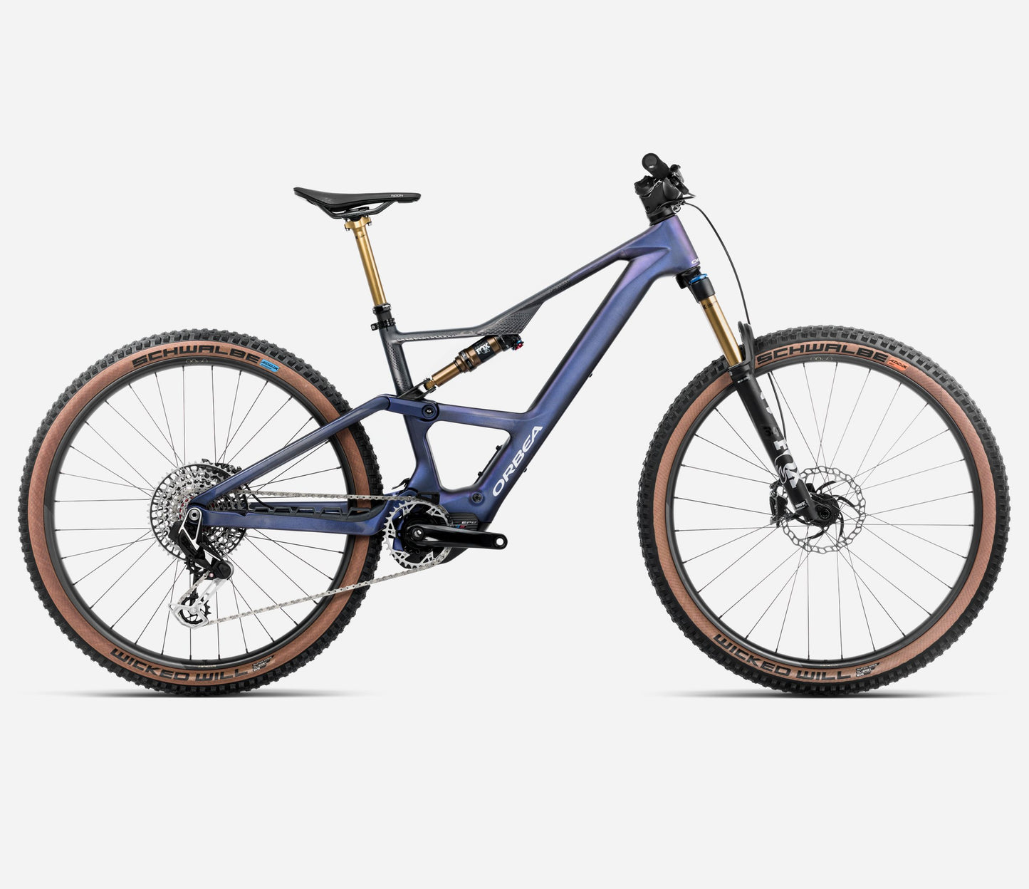 ORBEA RISE SL M20 630Wh FULL SUSPENSION eMTB BIKE 2025 TANZANITE CARBON VIEW - CARBON RAW (MATT)