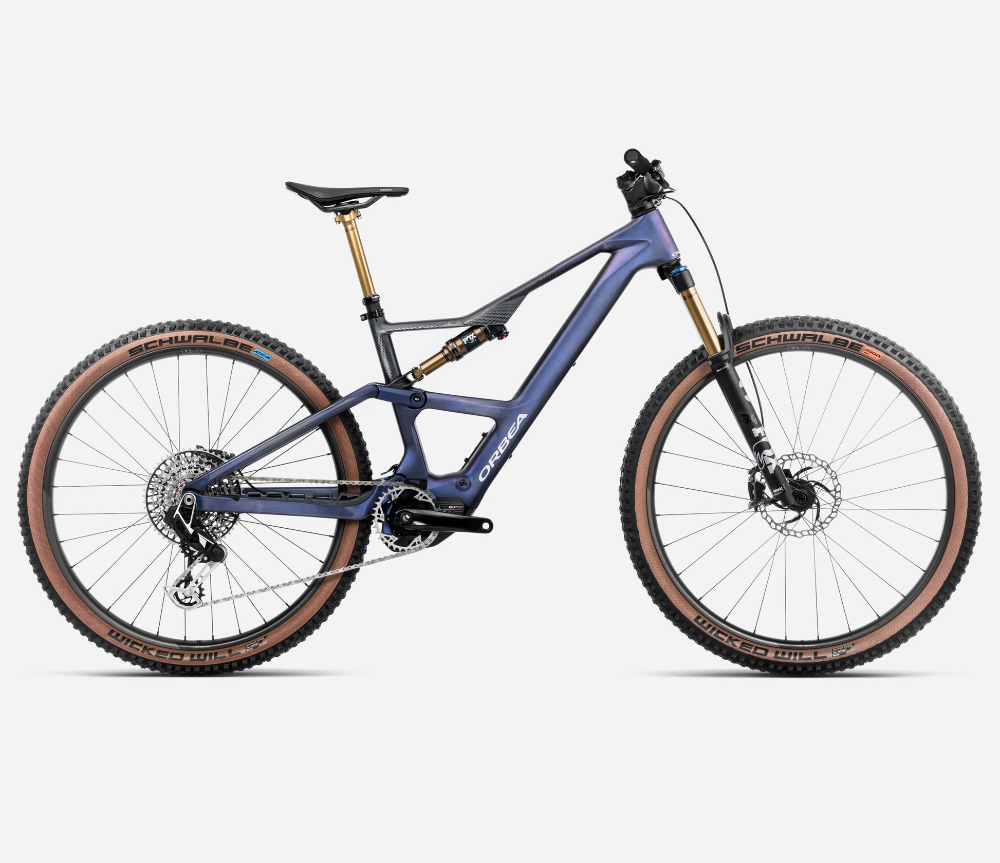 ORBEA RISE SL M20 630Wh FULL SUSPENSION eMTB BIKE 2025 TANZANITE CARBON VIEW - CARBON RAW (MATT)
