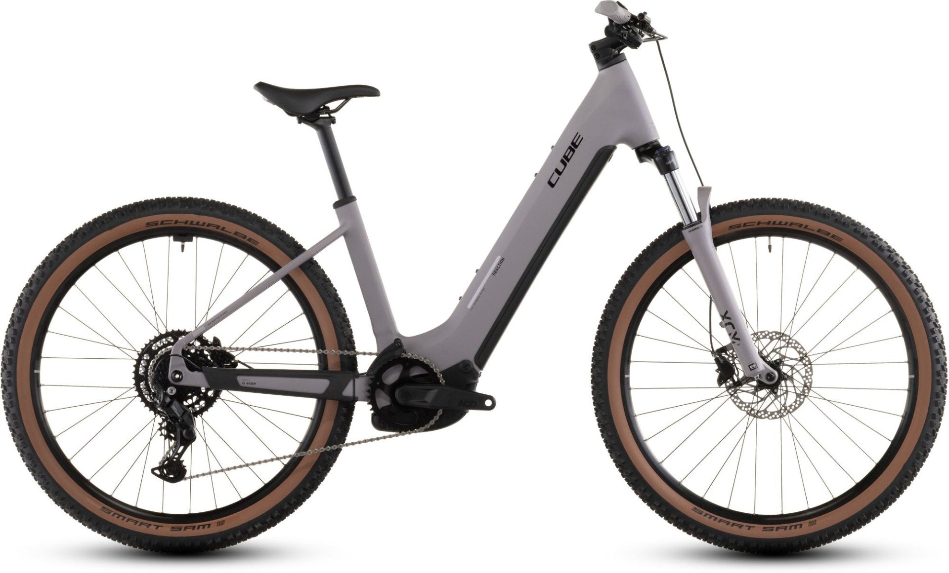 CUBE REACTION HYBRID PERFORMANCE 600 EASY ENTRY eMTB BIKE 2026 PLUMGREY' N 'BLACK