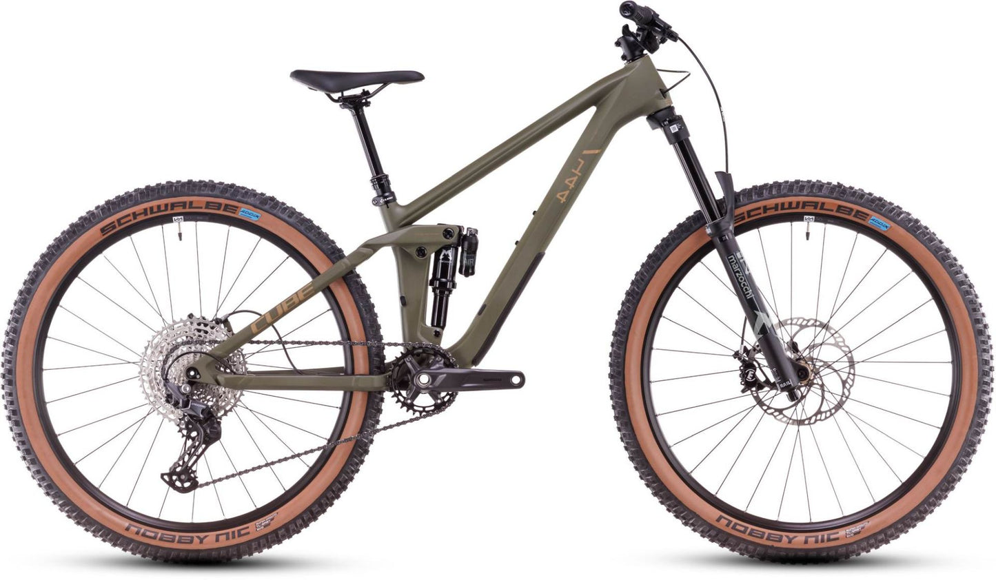 CUBE STEREO ONE44 HPC ROOKIE KID'S FS MTB BIKE 2026 DUSTYOLIVE' N 'GOLD