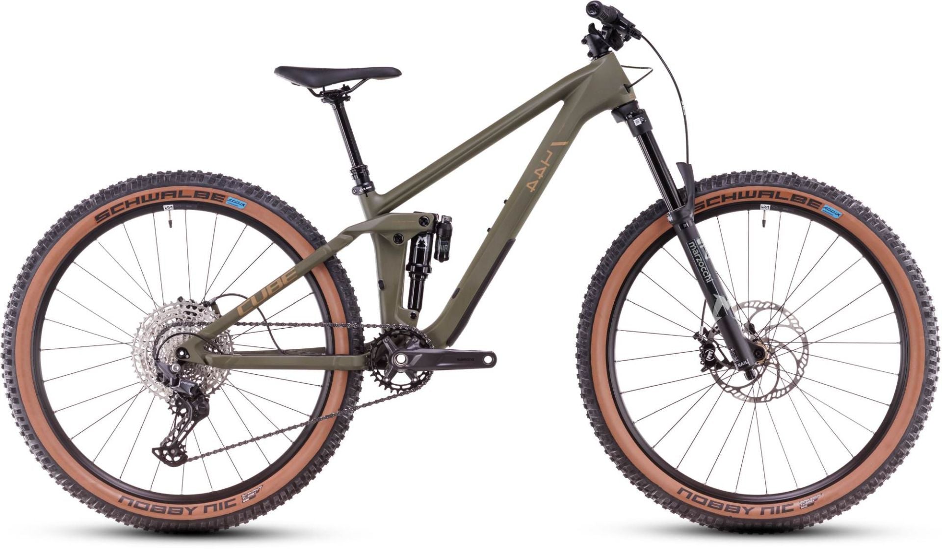 CUBE STEREO ONE44 HPC ROOKIE KID'S FS MTB BIKE 2026 DUSTYOLIVE' N 'GOLD