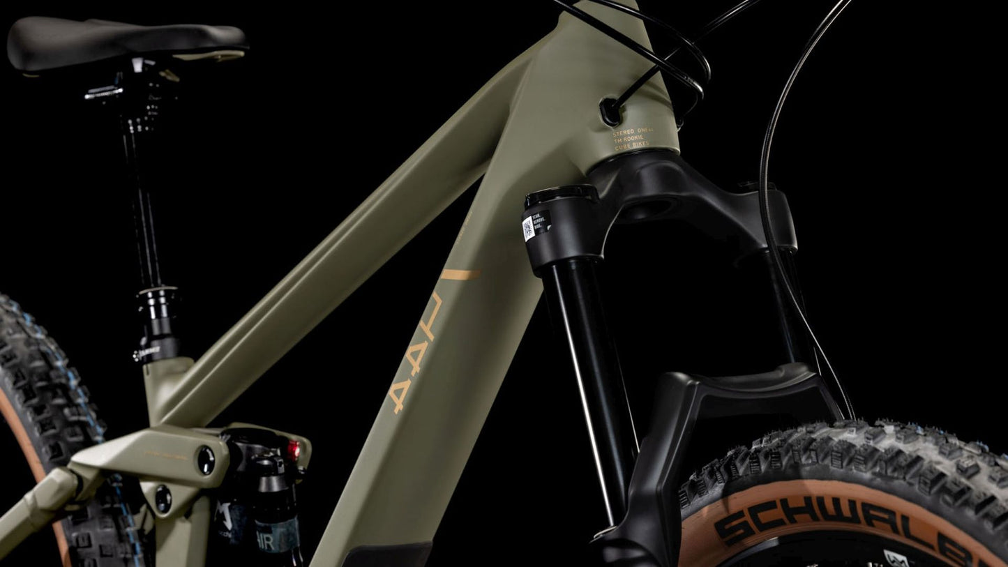 CUBE STEREO ONE44 HPC ROOKIE KID'S FS MTB BIKE 2026 DUSTYOLIVE' N 'GOLD
