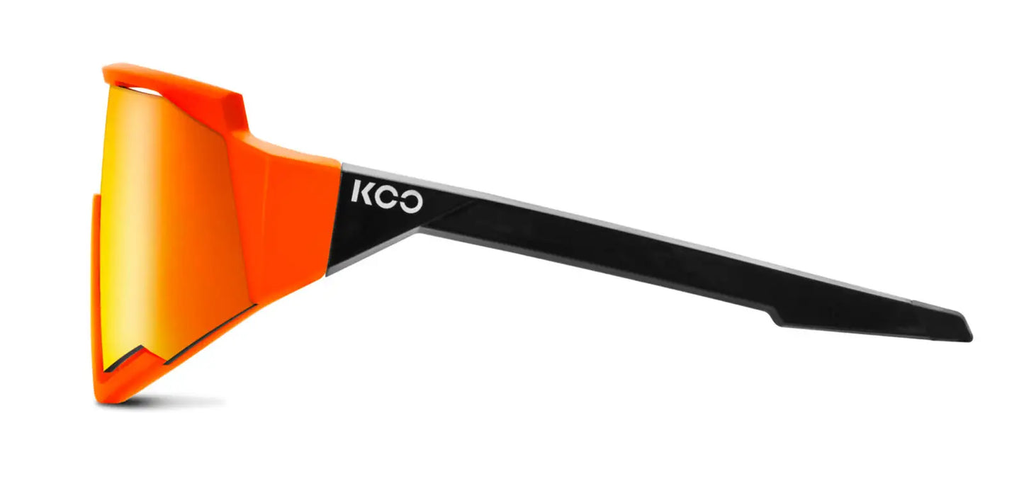 KOO SPECTRO : UNISEX CYCLING SUNGLASSES : ORANGE FLUO/RED MIRROR LENS, BLACK FRAME