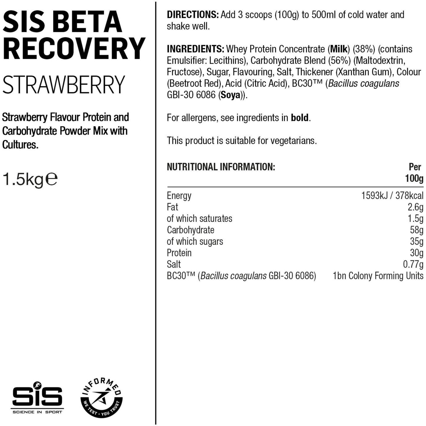 SIS BETA RECOVERY DRINK POWDER 500g