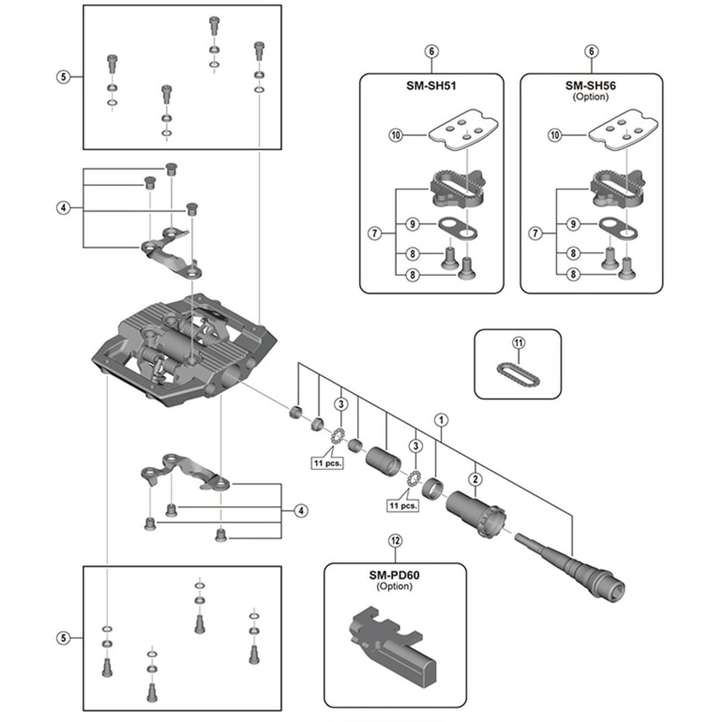 SHIMANO PD-GR500 REPLACEMENT PINS & SPACERS (9 PIECES)