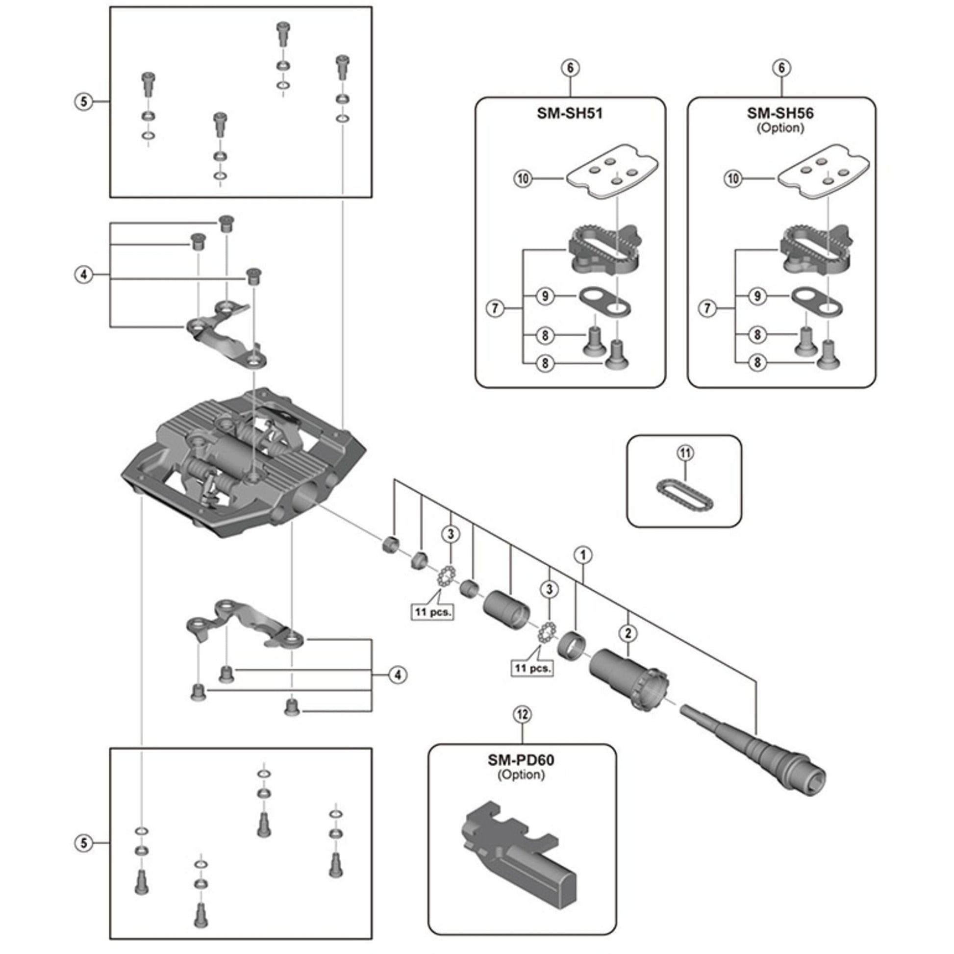 SHIMANO PD-GR500 REPLACEMENT PINS & SPACERS (9 PIECES)
